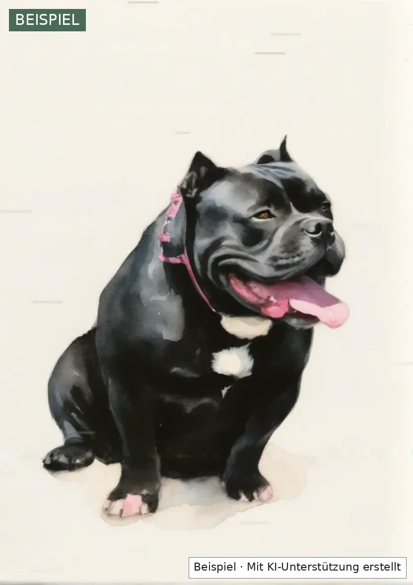 Beispiel: Aquarellporträt eines schwarzen Hundes mit weisser Brustzeichnung